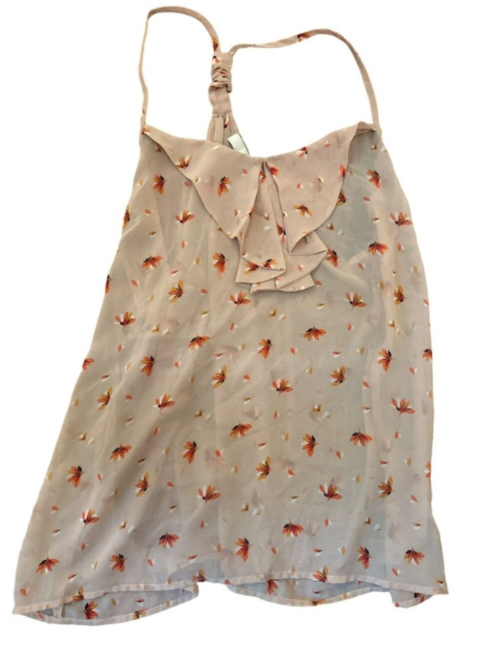 Forever 21 XXI Floral Ruffle Sleeveless Blouse Top L Sheer Cottage Core Romantic